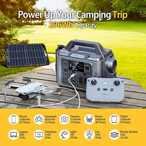 Steelite Roket 300 Portable Power Station 300W(Peak 600W),296Wh Backup Lithium Battery Portable Generator with 2 Pure Sine Wave AC Outlets Solar Generator for Outdoor Camping RV Travel Emergency CPAP