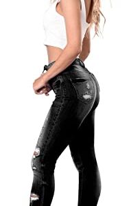 Women's High Waisted Jeans for Women Distressed Stretch Jeans for Women Ripped Butt Lift Jeans Denim Pants Black, Size 16