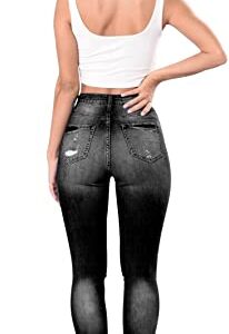 Women's High Waisted Jeans for Women Distressed Stretch Jeans for Women Ripped Butt Lift Jeans Denim Pants Black, Size 16