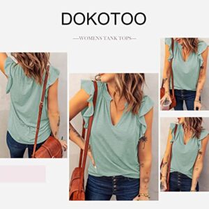 Dokotoo Womens Cute Ruffle Cap Sleeve Tank Tops 2023 Summer New Sexy Casual V Neck Solid Color Sleeveless Tee Shrits for Ladies Teen Girls Juniors (Green, Medium)