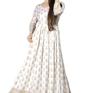 Chandrakala Gold Foil Printed Long Kurti for Women Rayon Indian Anarkali Ethnic Tunic Top Kurta Kurti Dress,X-Large (K199WHI4)