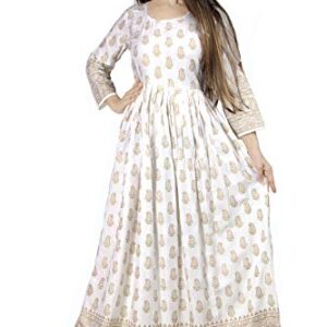 Chandrakala Gold Foil Printed Long Kurti for Women Rayon Indian Anarkali Ethnic Tunic Top Kurta Kurti Dress,X-Large (K199WHI4)