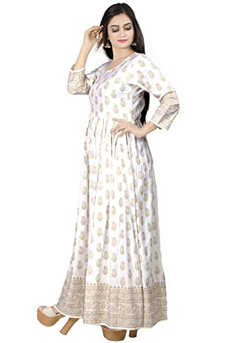 Chandrakala Gold Foil Printed Long Kurti for Women Rayon Indian Anarkali Ethnic Tunic Top Kurta Kurti Dress,X-Large (K199WHI4)