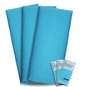 exfoliating washcloth towel japanese washcloth nylon bath wash towel korean exfoliating towel beauty washcloth sponge loofah body scrub back scrubber for shower cloth 3 pack by arch&m (blue x 3)