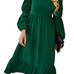 AOVDE Women's Square Neck 3/4 Sleeve Dress Solid Color High Waist Fall Dress Casual Party Flowy Midi Dress Green Small