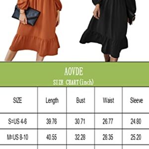 AOVDE Women's Square Neck 3/4 Sleeve Dress Solid Color High Waist Fall Dress Casual Party Flowy Midi Dress Green Small