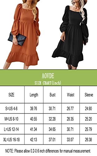 AOVDE Women's Square Neck 3/4 Sleeve Dress Solid Color High Waist Fall Dress Casual Party Flowy Midi Dress Green Small