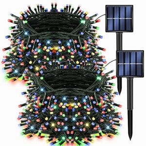 dazzle bright 2 pack 200 led 66 ft multi-colored christmas solar string outdoor lights, solar powered with 8 modes waterproof fairy lights for bedroom patio garden tree party yard decoration