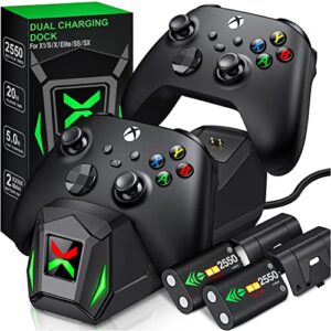 controller charger station with 2x2550mah rechargeable battery packs for xbox one/series x|s controller, dual charging dock for xbox one controller battery pack with 4 battery covers for xbox