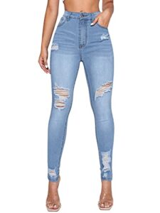 floerns women's high waisted ripped skinny jeans destroyed denim pants light blue s