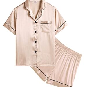 SWOMOG Kids Satin Pajamas Sets Girls Boys Button-Down Pjs Short Sleeve Silk Nightwear 2 Piece Lounge Sets