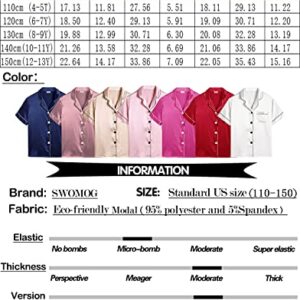 SWOMOG Kids Satin Pajamas Sets Girls Boys Button-Down Pjs Short Sleeve Silk Nightwear 2 Piece Lounge Sets