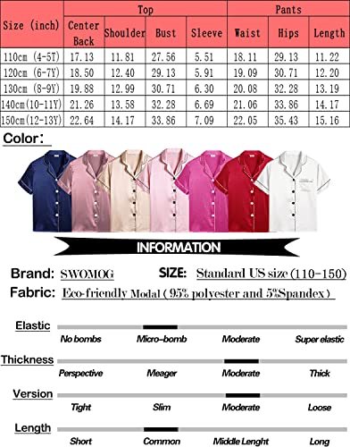 SWOMOG Kids Satin Pajamas Sets Girls Boys Button-Down Pjs Short Sleeve Silk Nightwear 2 Piece Lounge Sets