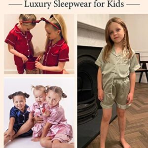 SWOMOG Kids Satin Pajamas Sets Girls Boys Button-Down Pjs Short Sleeve Silk Nightwear 2 Piece Lounge Sets