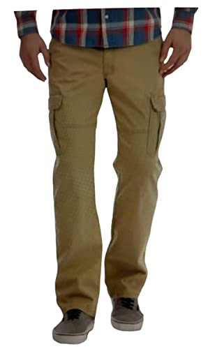 Wrangler Men's Flex Cargo Pants Relaxed Fit Elmwood Khaki w/Tech Pocket (42x32)