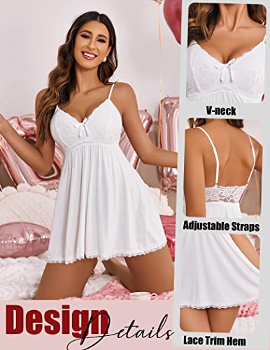 Avidlove Womens Sexy Sleepwear Lace Chemise Nightgown Sexy Womens Nightie Honeymoon Lingerie (White,L)