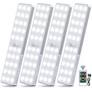 led closet lights, 30 leds rechargeable dimmable motion sensor light under cabinet lighting with remote control wireless stick-anywhere night light for bedroom, kitchen, wardrobe, hallway (4 pack)