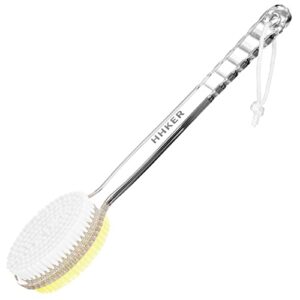 hhker shower brush with long handle, soft nylon body brush, back scrubber for shower, gentle exfoliation and improved skin health, suitable for men and women (transparent handle)