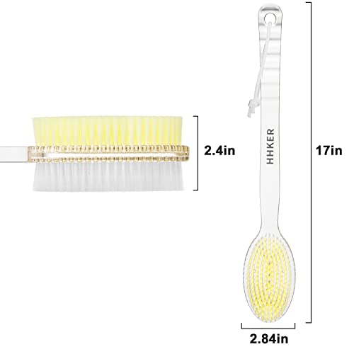 HHKER Shower Brush with Long Handle, Soft Nylon Body Brush, Back Scrubber for Shower, Gentle Exfoliation and Improved Skin Health, Suitable for Men and Women (Transparent Handle)