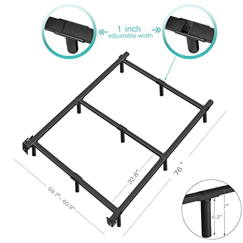 JOM Metal Bed Frame Queen Size Platform Bedframe for Box Spring and Mattress Black Bed Rails Heavy Duty