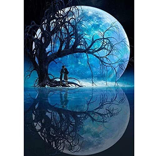 Paint by Number for Adults, CAYUDEN 16"x 20" Acrylic Paint by Numbers for Adults Beginner Kids Landscape Painting by Numbers on Canvas with 3 Brushes Moon Adult Paints by Number Kits Painting Set