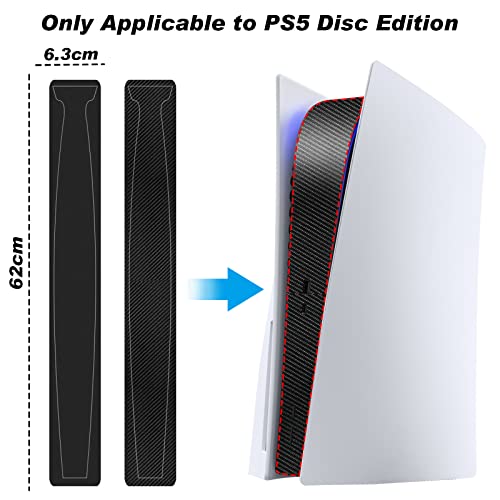 PS5 Console Middle Skin, Integral PS5 Disc Edition Host Middle Strip, Console Center Part Protection Strip Film, PS5 Middle Sticker Accessories Durable Scratch Resistant (Carbon Red)