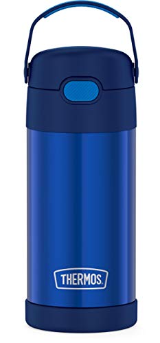 THERMOS FUNTAINER 12 Ounce Stainless Steel Vacuum Insulated Kids Straw Bottle, Blue & FUNTAINER 10 Ounce Stainless Steel Vacuum Insulated Kids Food Jar with Folding Spoon, Navy