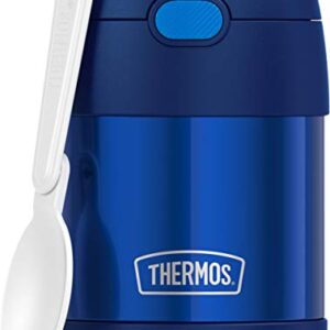 THERMOS FUNTAINER 12 Ounce Stainless Steel Vacuum Insulated Kids Straw Bottle, Blue & FUNTAINER 10 Ounce Stainless Steel Vacuum Insulated Kids Food Jar with Folding Spoon, Navy