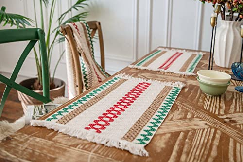 CcHhyyt Set of 4 Handmade Boho Placemat Rectangle Macrame Cotton Table Mats Woven Jute Tassel Placemat Christmas Table Decor Fringe Coffee Mat Kitchen Dining Table Christmas Decor Bohemian Style