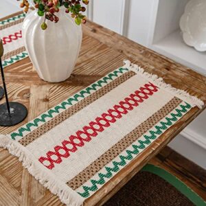 CcHhyyt Set of 4 Handmade Boho Placemat Rectangle Macrame Cotton Table Mats Woven Jute Tassel Placemat Christmas Table Decor Fringe Coffee Mat Kitchen Dining Table Christmas Decor Bohemian Style