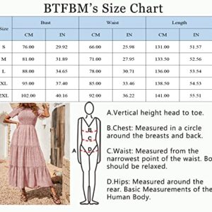 BTFBM Women Casual Short Sleeve Crew Neck Summer Dress Bohemian Floral Printed Flowy Maxi Dresses Tiered Cocktail Dress（Pink, Small