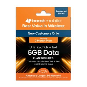 boost mobile prepaid sim card | unlimited talk & text | 3 month 5 gb data plan for unlocked cell phones | pay as you go i no contracts