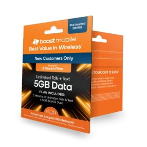 Boost Mobile Prepaid SIM Card | Unlimited Talk & Text | 3 Month 5 GB Data Plan for Unlocked Cell Phones | Pay As You Go I No Contracts