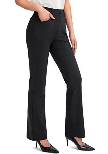 Rammus 28"/30"/32"/34" Women's Yoga Dress Pants Stretch Work Business Casual Slacks for Women Bootcut Office Trousers with 4 Pockets Black