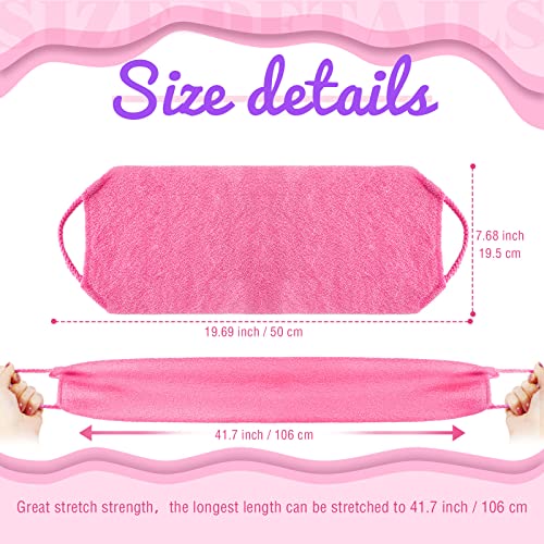 Back Scrubber for Shower Exfoliating Washcloth Back Cloth Body Extended Length Scrubber Towel Nylon Exfoliating Stretchable Pull Strap Wash Cloth for Bath Body Scrub Washcloth 2 Pack (Pink,Purple)
