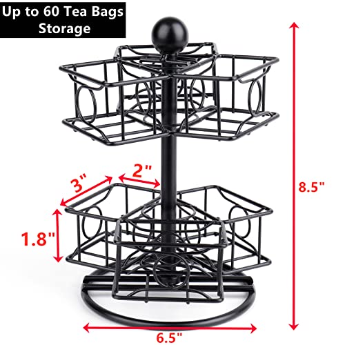 Peohud Tea Bag Organizer, Tea Bag Spinning Carousel with 6 Compartments, 360-Degrees Rotating Storage Organizer for Tea and Coffee, Up to 60 Tea Bags Storage