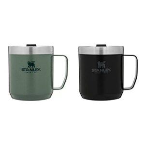 stanley legendary camp mug, 12oz, stainless steel vacuum insulated coffee mug with drink-thru lid (green/matte black)
