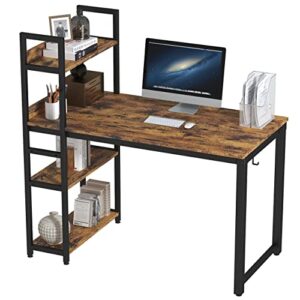 napnapday 55 inch computer desk with storage shelves, home office study writing table with bookshelf, rustic brown