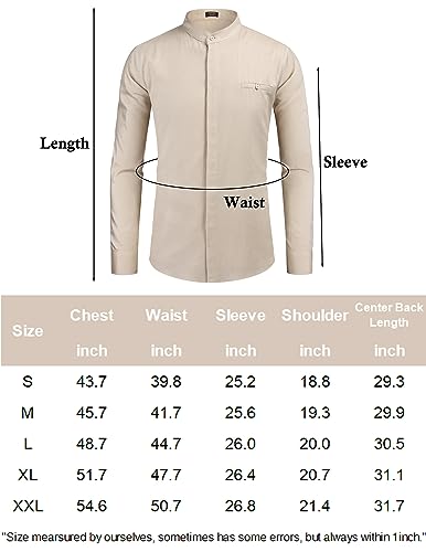 COOFANDY Long Sleeve Band Collar Linen Button Up Shirts for Men Casual Button Down Shirts Light Green