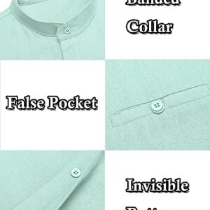 COOFANDY Long Sleeve Band Collar Linen Button Up Shirts for Men Casual Button Down Shirts Light Green