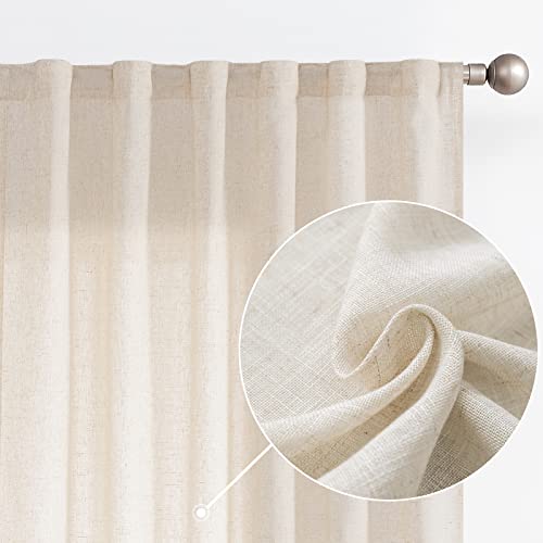 jinchan Linen Beige Curtains 90 Inches Long for Living Room Farmhouse Rod Pocket Back Tab Light Filtering Window Drapes for Bedroom Curtains Crude 2 Panels