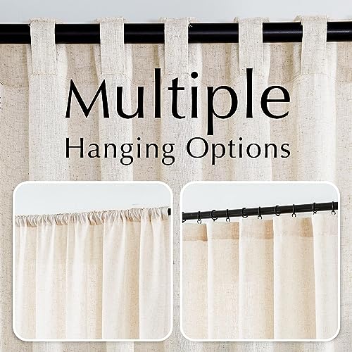 jinchan Linen Beige Curtains 90 Inches Long for Living Room Farmhouse Rod Pocket Back Tab Light Filtering Window Drapes for Bedroom Curtains Crude 2 Panels