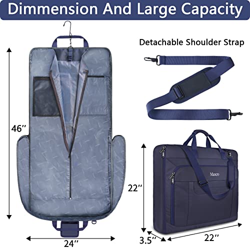 Carry On Suit Garment Bags for Travel, Suit Bag with Adjustable Shoulder Strap, Mancro Waterproof Foldable Luggage Bag for Men Women, Large Travel Garment Bags for Hanging Clothes (Blue)