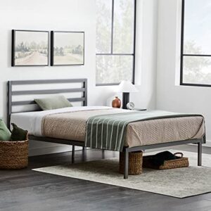 edenbrook cassidy metal platform bed frame with metal headboard - box spring not required - wood slat support, grey, queen