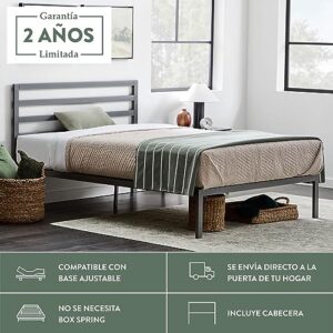 Edenbrook Cassidy Metal Platform Bed Frame with Metal Headboard - Box Spring Not Required - Wood Slat Support, Grey, Queen