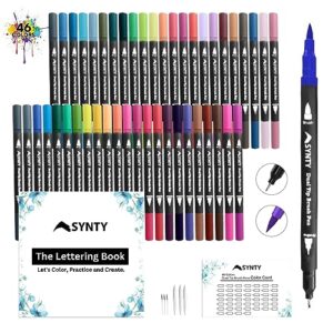 synty 46 brush pens, water-based, odourless & leak proof dual tip – professional brush markers for calligraphy, lettering, sketching & drawing