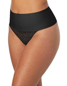 maidenform women's tame your tummy panties, firm control shapewear thong, cool comfort, black swing lace, x large