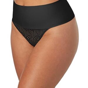 Maidenform Women's Tame Your Tummy Panties, Firm Control Shapewear Thong, Cool Comfort, Black Swing Lace, X Large