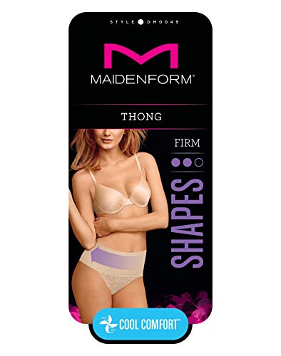 Maidenform Women's Tame Your Tummy Panties, Firm Control Shapewear Thong, Cool Comfort, Black Swing Lace, X Large