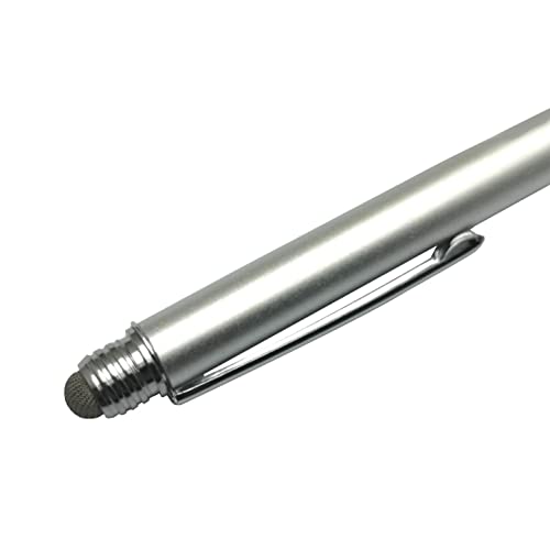 BoxWave Stylus Pen Compatible with Jio Phone Next - DualTip Capacitive Stylus, Fiber Tip Disc Tip Capacitive Stylus Pen for Jio Phone Next - Metallic Silver